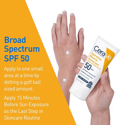 CeraVe 100% Minerale Sonbrandroom SPF 50 met Sinkoksied en Titaandioksied, Hialuronzuur en Seroïdes, Olievry (5 oz)