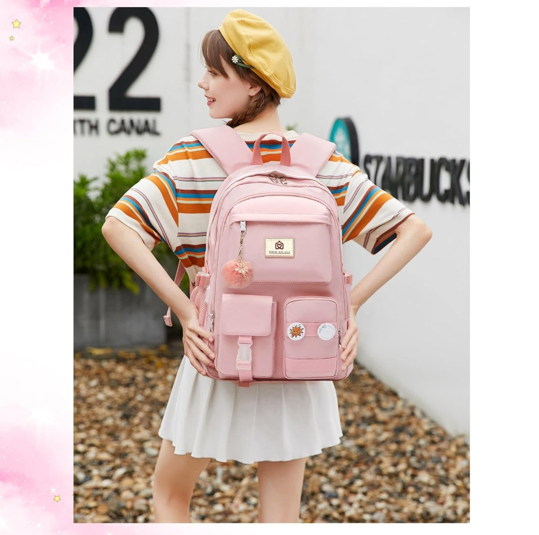 Backpack for Girls Laptop Backpacks 15.6 Inch College Cute Bookbag Anti Theft Primary Elementary School Bag Casual Daypack for Students Teens Girl Women (Pink)