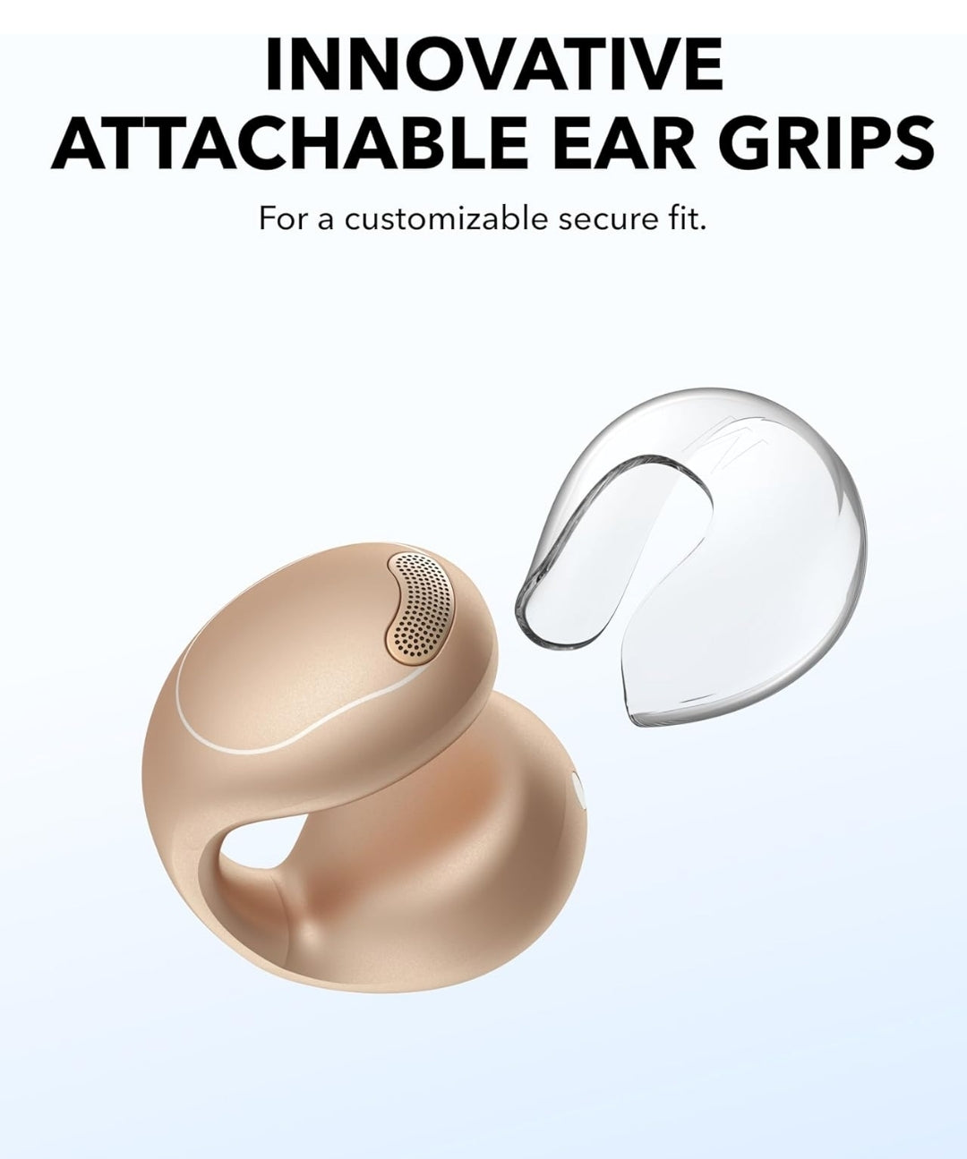 Soundcore C40i by Anker, Open-Ear Earbuds, Clip-On Headphones, Flexible Joint Design, Button Controls, Lightweight Comfort, Stable Fit with Attachable Ear Grips, Expansive Drivers for Clear Sound