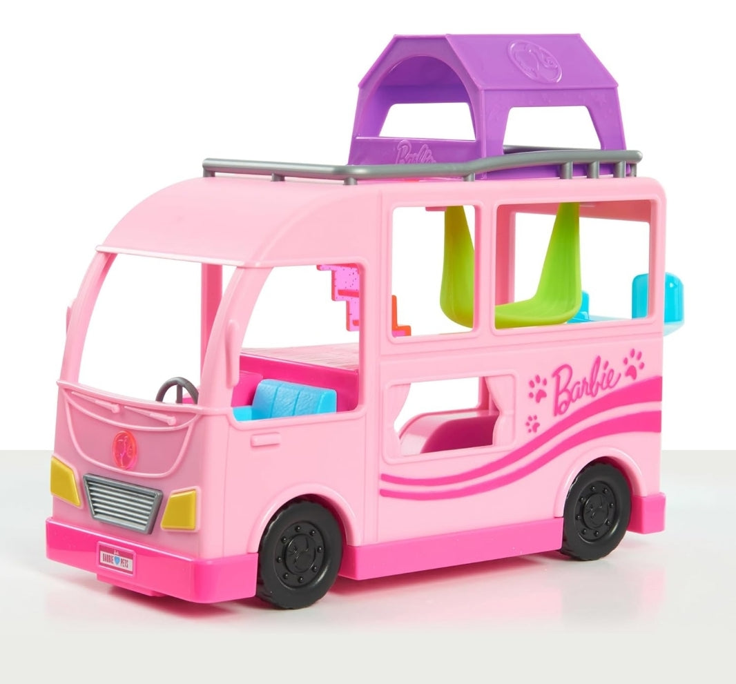 Barbie Pet Camper Playset with Pair of 1.5-inch Pet Figures, 11-pieces, Toy Figures and Playset, Kids Toys for Ages 3 Up by Just Play