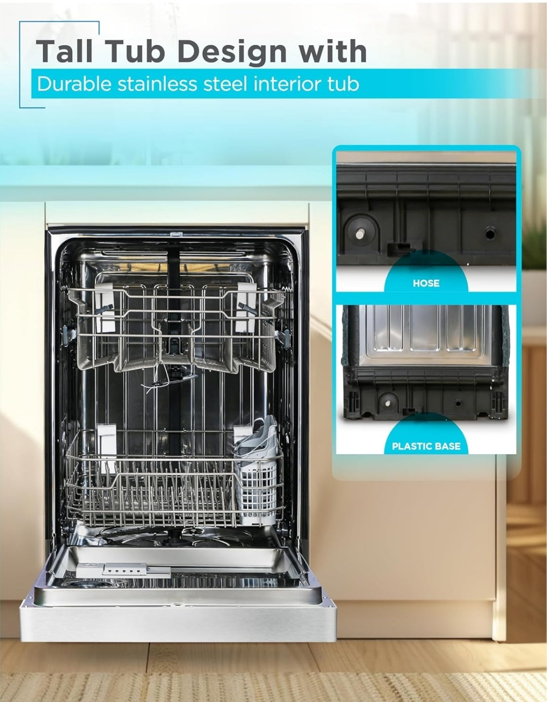 BLACK+DECKER 24" Ingeboude Skottelgoedwasser, 12-Plekkie-Opstelling Kapasiteit met Vlekvrye Staalbad, Skottelgoedwasser met 6 Wasprogramme, Lae Geraas, ENERGY STAR Gesertifiseer, BDW200MS, Vlekvrye Staal Voorkoms