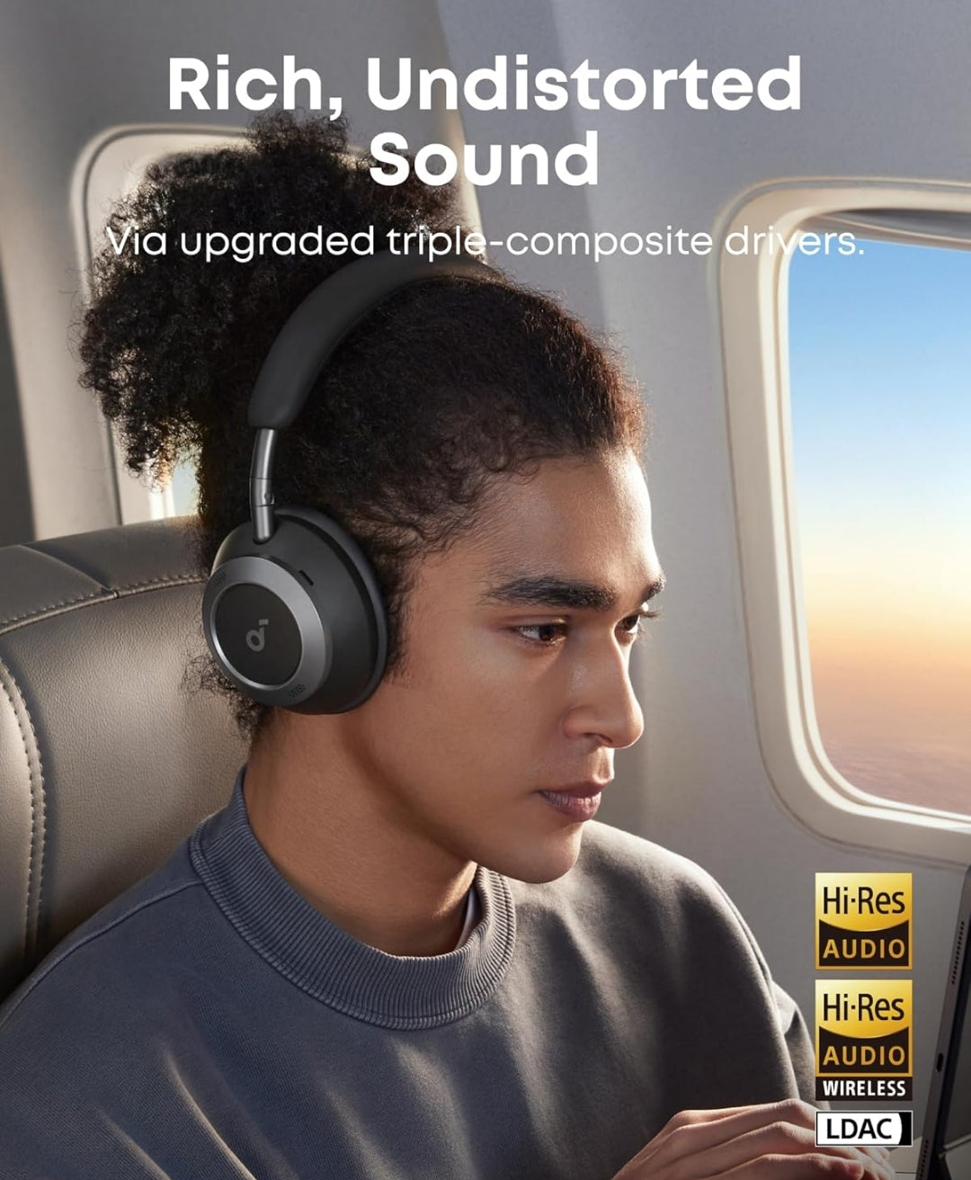 Soundcore Space One Pro, FlexiCurve Over-Ear Headphone, Adaptive Active Noise Cancelling Headphones Driven by 6 Mics, 60H Lossless Audio, Ultra-Fast Charging, Hi-Res Wireless, Comfortable Fit