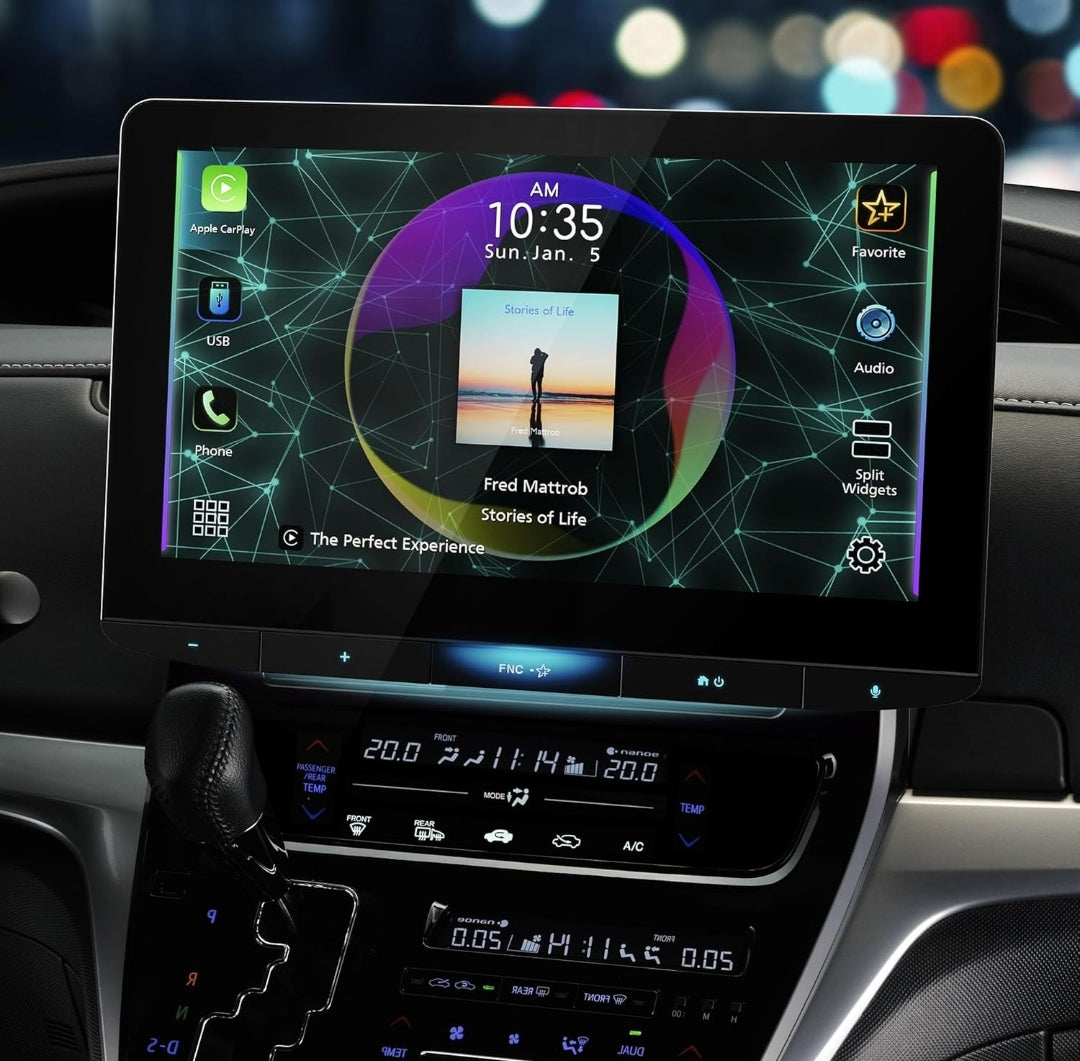 JVC Bluetooth-motorstereontvanger met USB-poort – 10.1" drywende raakskerm HD-skerm, AM/FM-radio - MP3-speler - Dubbel DIN - Waze-gereed met Apple CarPlay of Android Auto (Swart)