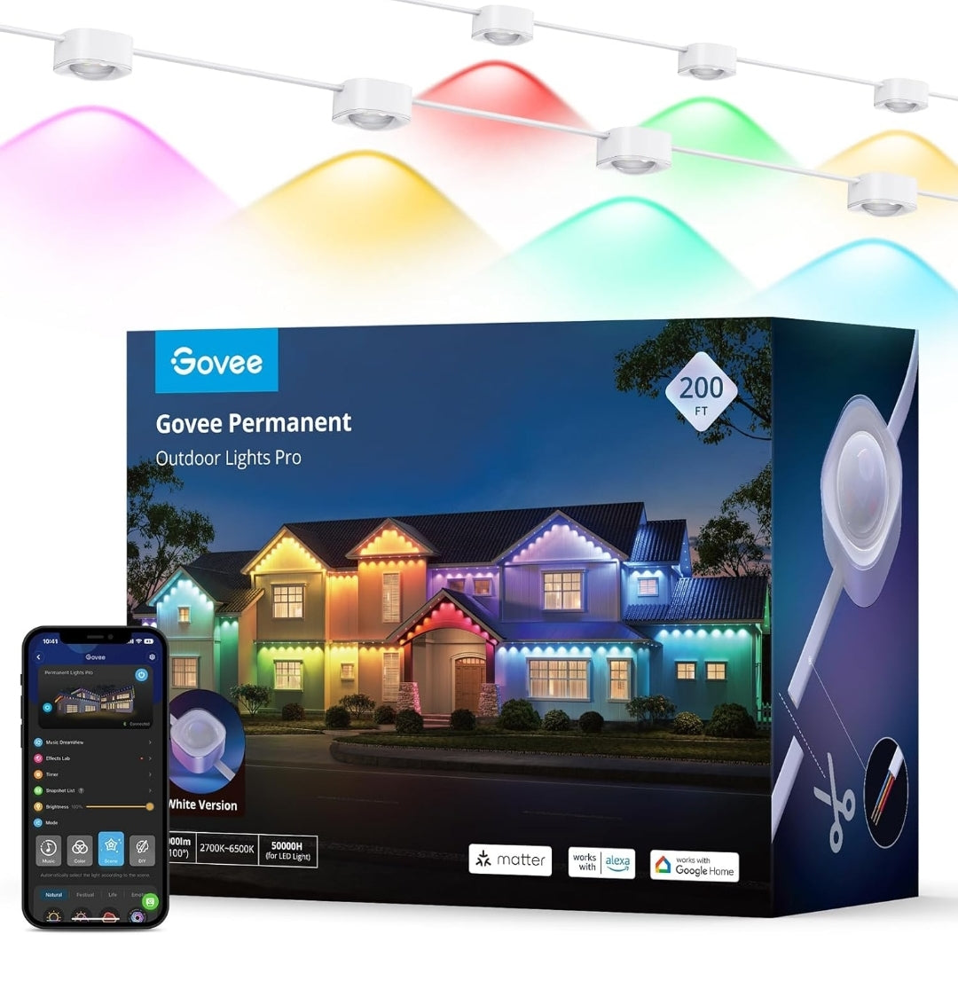 Permanent Outdoor Lights Pro, 200ft with 120 RGBIC LED Lights for Daily and Accent Lighting, 75 Scene Modes for Outdoor Decor, IP67 Waterproof, Works with Alexa, Google Assistant, Matter, White