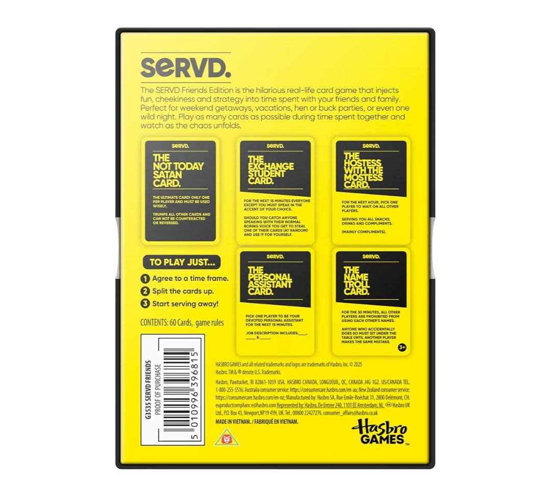 Hasbro SERVD Friends Edition Party Game – Hilarious Real-Life Card Game for Adults – 2-10 Players (Ages 17+)