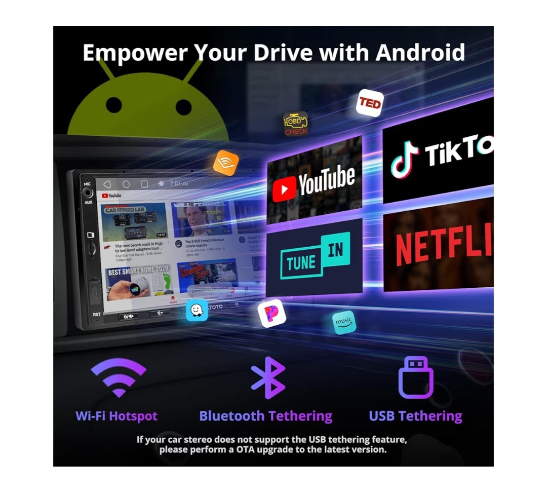 7" Dubbel-DIN Kar Stereo, Draadlose CarPlay & Android Auto raakskerm, Wi-Fi/BT/USB-ankering, Bluetooth, 24B-EQ DSP, MirrorLink, GPS/SWC/FM/AM, AI Chat