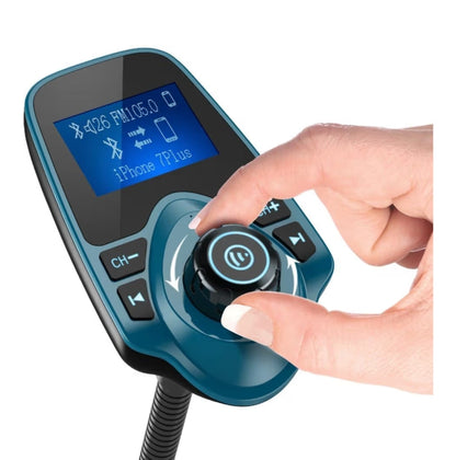 Bluetooth Kar FM Sender Oudio Adapter Ontvanger Koordloos Handsfree Voltmeter Karstel TF Kaart AUX 1.44 Skerm – Poutjie Blou