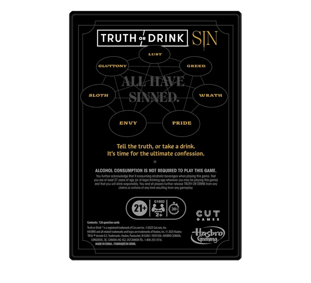 Truth or Drink: Sin Edition Adult Party Game by Cut - 250+ Questions Inspired by 7 Deadly Sins - Stand-Alone or Expansion