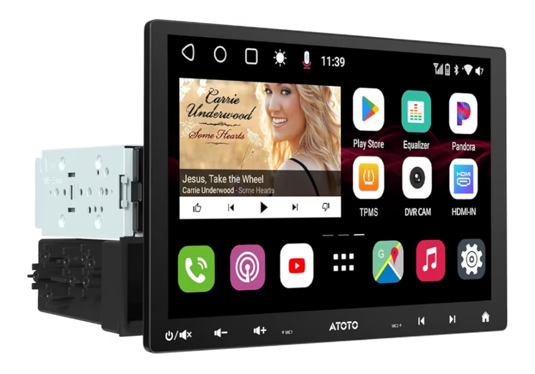 QLED 10" Dubbel-DIN & Enkel-DIN Aanpasbare Motorstereo Swewende Skerm Android 8 Kern 4GB+32GB, 4G LTE/Wi-Fi CarPlay & Android Auto, Dubbele Bluetooth, KI Klets, LD LRV