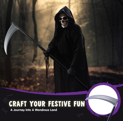 Spooktacular Creations Halloween Grim Reaper-seisbykomstighede, 52 duim Grim Reaper-wapen vir Halloweenpartytjie, Voorgee-spel-kostuum
