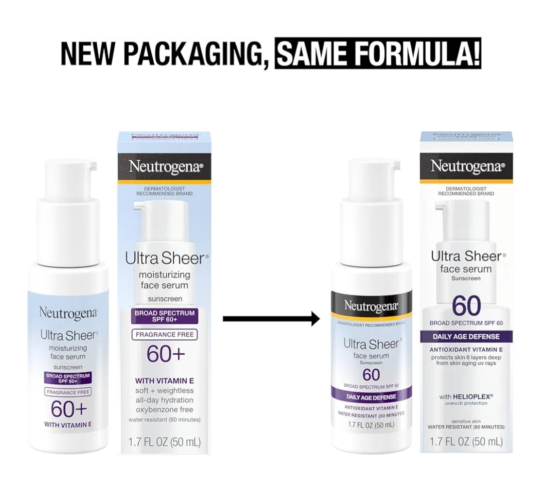 Neutrogena Ultra Sheer Gesigsonbrandroom met Vitamien E & SPF 60 UVA/UVB-beskerming, Reukloos, Oksibensoonvry - 1.7 Vloeibare Ons