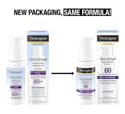Neutrogena Ultra Sheer Gesigsonbrandroom met Vitamien E & SPF 60 UVA/UVB-beskerming, Reukloos, Oksibensoonvry - 1.7 Vloeibare Ons