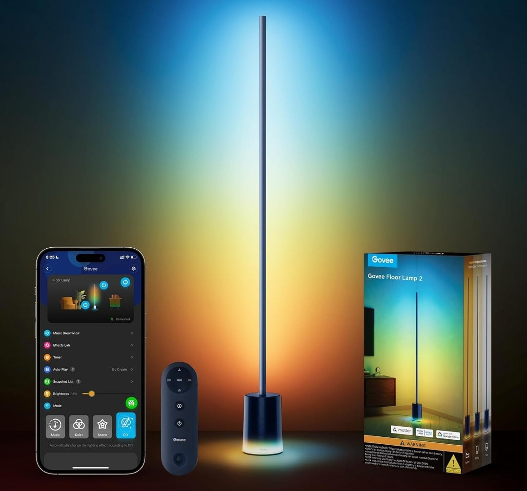 Govee Floor Lamp 2 with Matter, RGBIC, Warm Cool White LED, Alexa Compatible, 1725lm, Music Sync, Scene Modes, Smart Floor Lamp for Living Room, Bedroom, Blue(1 Pack)