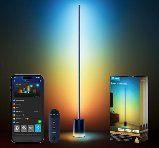 Govee Vloerlamp 2 met Matter, RGBIC, Warm Koel Wit LED, Alexa-versoenbaar, 1725lm, Musiek Sinkronisering, Toneelmodusse, Slim Vloerlamp vir Sitkamer, Slaapkamer, Blou (1 Pak)