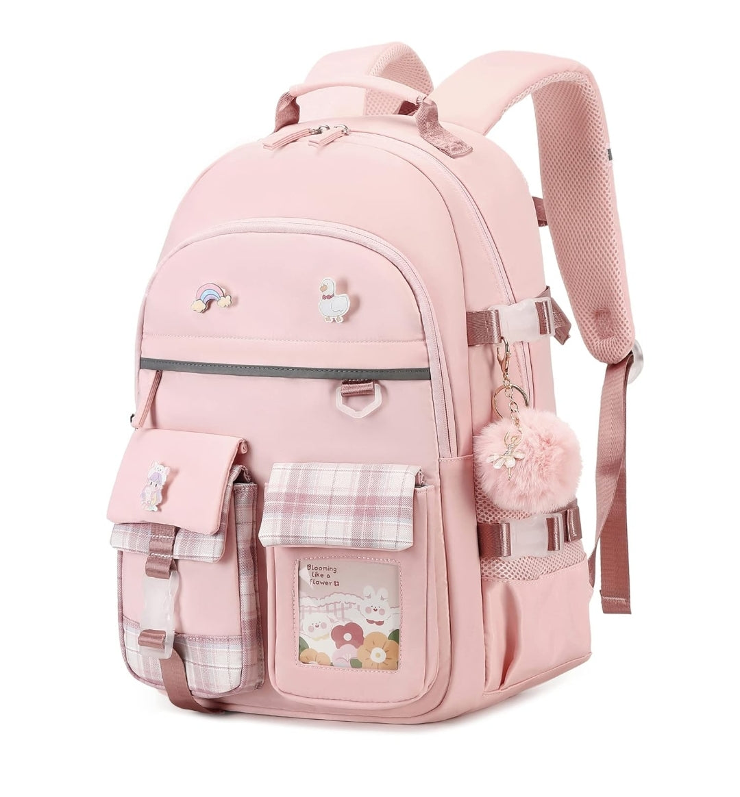 Backpack for Girls, 15.6 Inch Laptop School Bag Kids Kindergarten Elementary College Backpacks Large Bookbags for Teen Girl Women Students Casual Travel Daypacks (Pink)