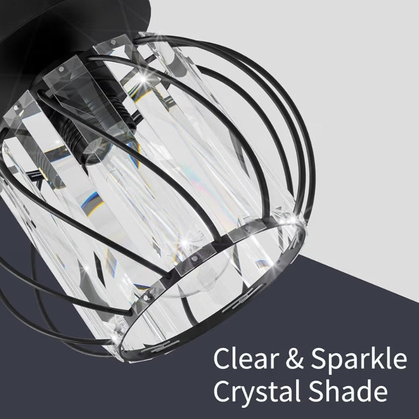 Semi Flush Mount Ceiling Light Small Modern Light Fixture Crystal Chandelier (2 Pack) Black Metal