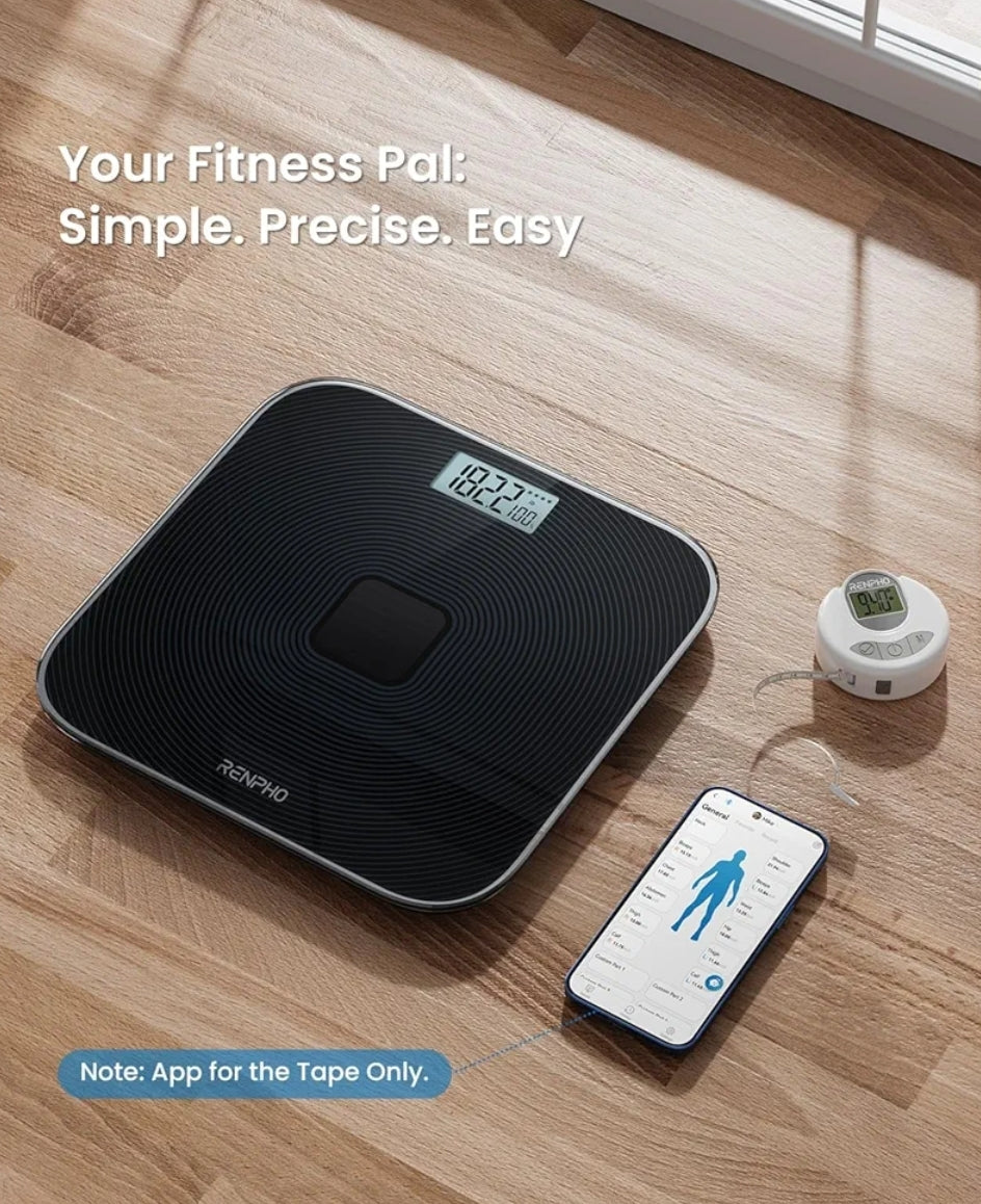 Scale for Body Weight & Smart Tape Measure, Non-Bluetooth Solar-Powered Digital Bathroom Scale - 60in /150cm
