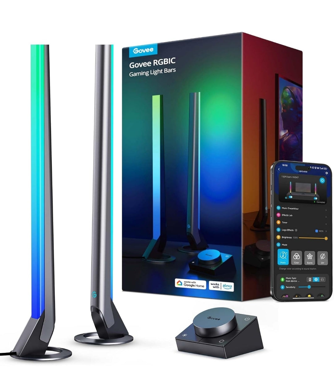 Govee RGBIC Gaming Light Bars H6047 with Smart Controller, Wi-Fi Smart LED Gaming Lights with Music Modes and 60+ Scene Modes Built, Works with Alexa & Google Assistant, Game Room Lights Decor