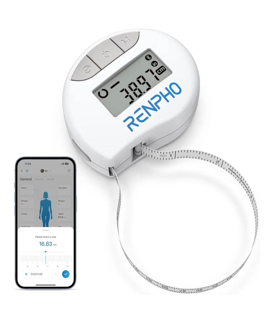 Smart Tape Measure for Weight Loss, Bluetooth Fitness Equipment with App - Retractable, 60in /150cm (White)