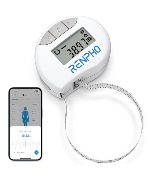Smart Tape Measure for Weight Loss, Bluetooth Fitness Equipment with App - Retractable, 60in /150cm (White)