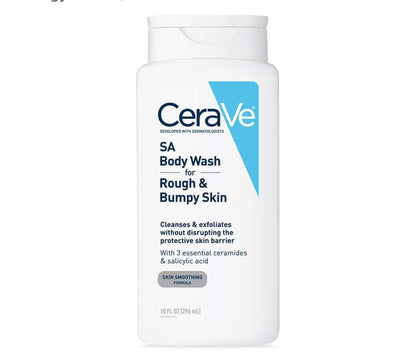 CeraVe Liggaamswas met Salisielsuur, Geurvrye Liggaamswas om Rou en Knopperige Vel te Eksfolieer, Allergiestoets (296 ml)
