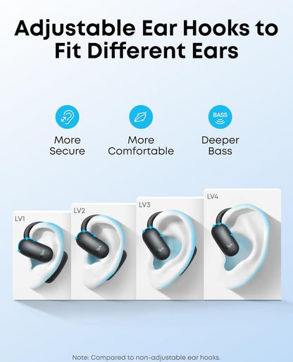 Soundcore AeroFit 2 by Anker, Open-Ear Headphones, Translation Earbuds Real Time, 4 Adjustable Positions for Every Ear Size, 2x Richer Bass, Hi-Res, 42H Playtime, IP55,AI Clear Calls,Wireless Charging