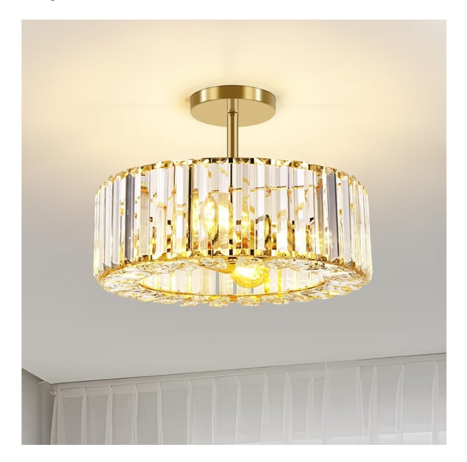 4-Lig Kristal Plafonlig - 14.56 Duim Moderne Semi-Opbou Plafonlig Kristalkandelaar - Goud