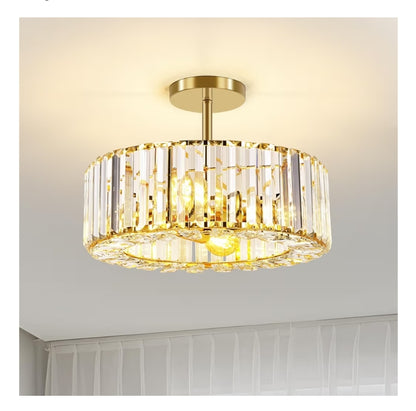 4-Lig Kristal Plafonlig - 14.56 Duim Moderne Semi-Opbou Plafonlig Kristalkandelaar - Goud