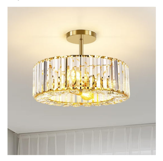 4-Lig Kristal Plafonlig - 14.56 Duim Moderne Semi-Opbou Plafonlig Kristalkandelaar - Goud