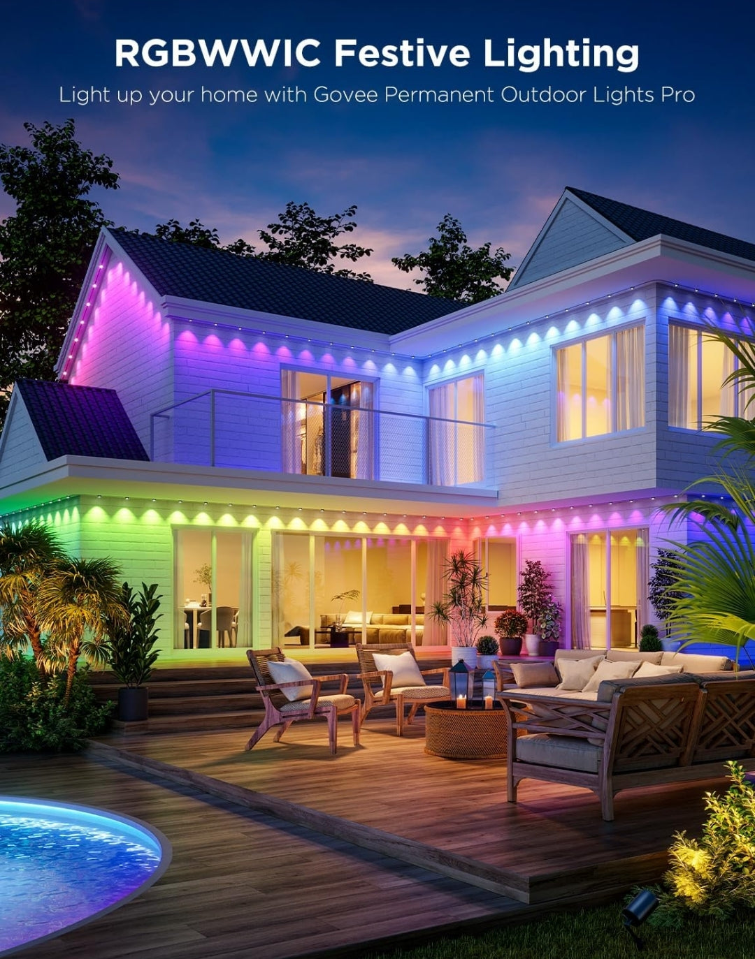 Permanent Outdoor Lights Pro, 200ft with 120 RGBIC LED Lights for Daily and Accent Lighting, 75 Scene Modes for Outdoor Decor, IP67 Waterproof, Works with Alexa, Google Assistant, Matter, Black