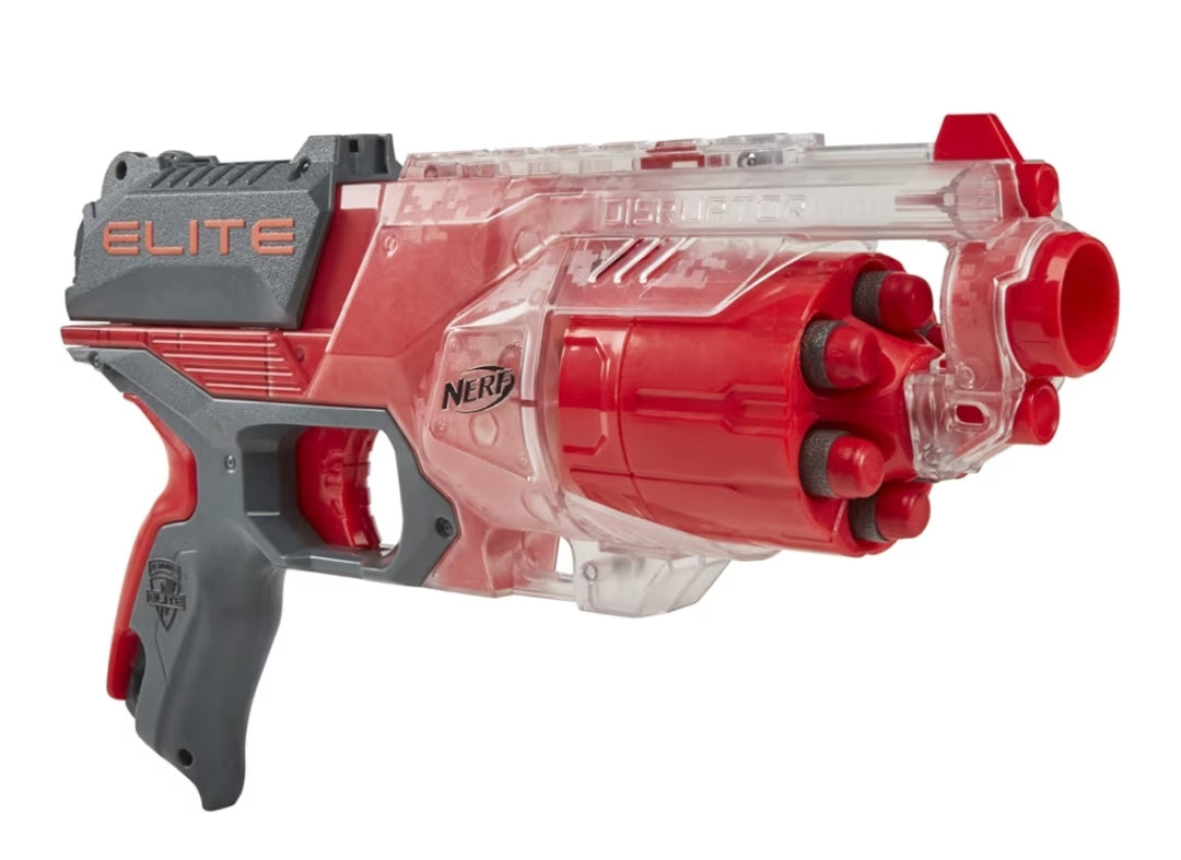 NERF Elite Disrupter Blaster - 6-Dart Rotating Drum - Slam Fire (Translucent Red)
