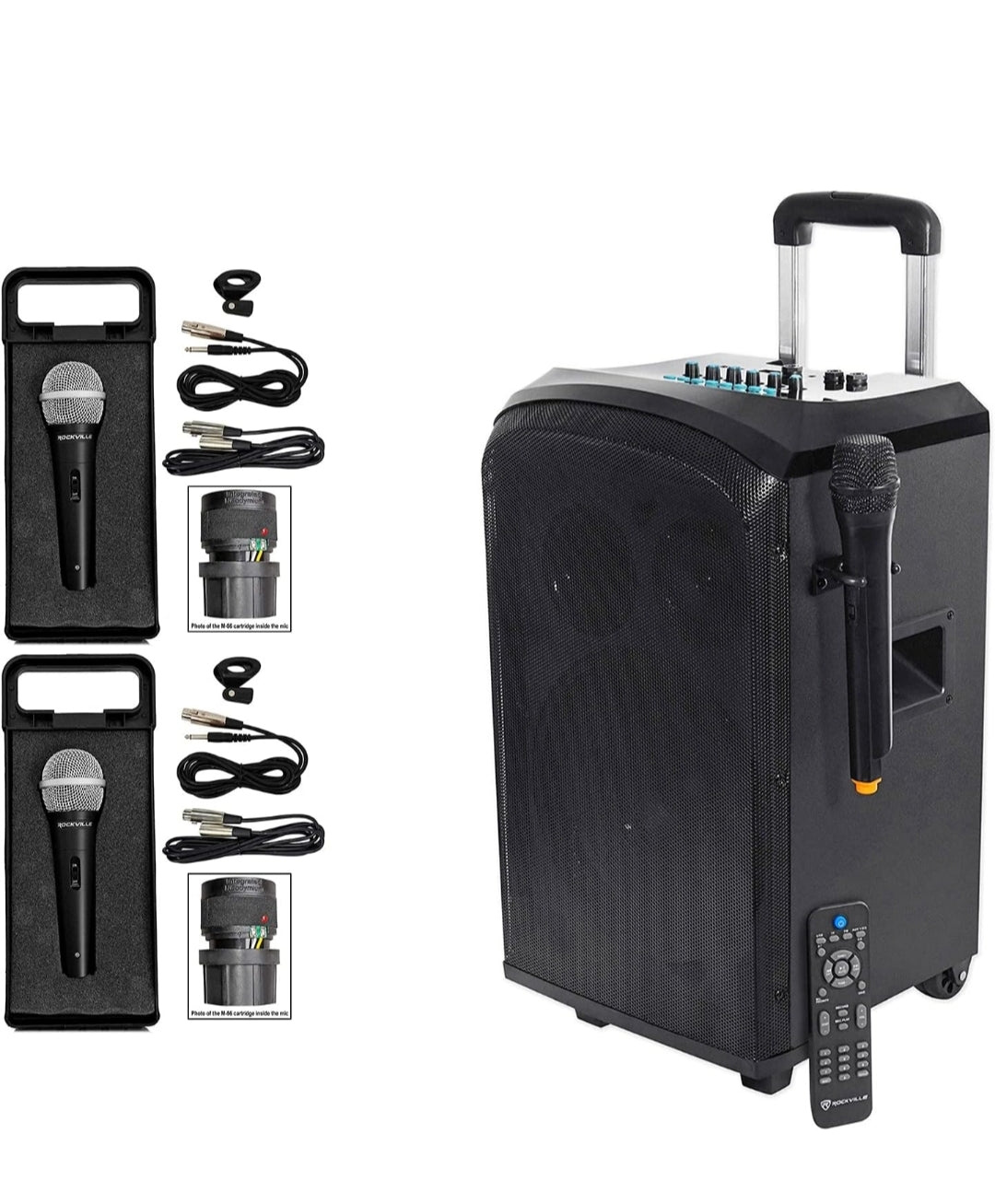 Rockville ROCKnGo 8" Portable Rechargeable Bluetooth PA Speaker+(3) Microphones