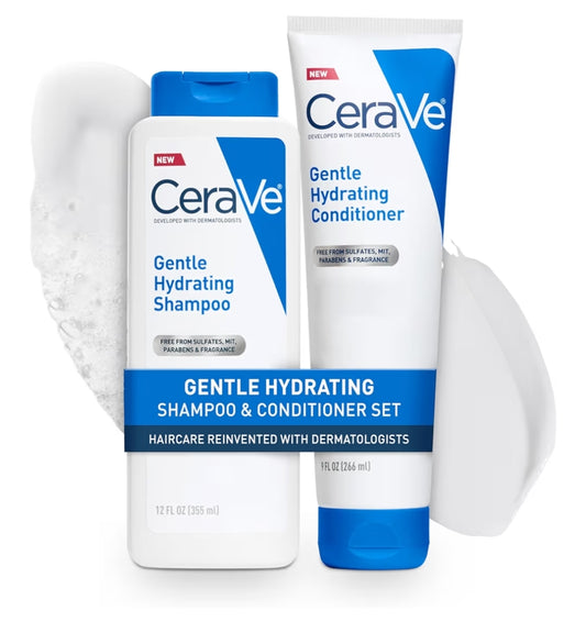 CeraVe Sagte Bevogtigende Sjampoe en Conditioner Stel, m/ Sereamiede, Niasienamied & Hialuroonsuur Vir Sag - Vir Alle Haartipes