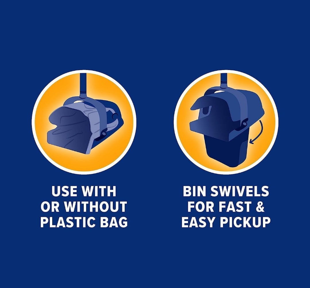 Arm & Hammer Dog Pooper Scooper Swivel Bin & Rake - Black (2 Heavy Duty Scented Waste Bags Included)