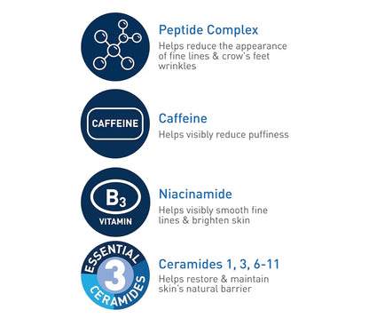 CeraVe Skin Renewing Oogroom vir Plertjies met Peptiede + Kafeïen + Niasinamied, Vir Plertjies en Kraai se Pote, Parabeenvry