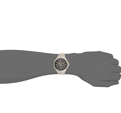 SEIKO Horlosie vir Mans - Coutura Versameling - Radio Sync Sonkrag Chronograph, Tweekleurige Vlekvrye Staal Kas & Armband, Swart Wysplaat met Lumibrite Wyser & Merkers, en Datum Kalender