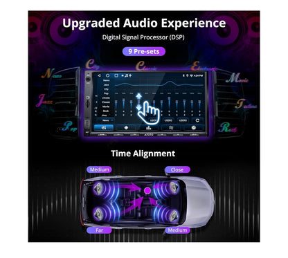 7" Dubbel-DIN Kar Stereo, Draadlose CarPlay & Android Auto raakskerm, Wi-Fi/BT/USB-ankering, Bluetooth, 24B-EQ DSP, MirrorLink, GPS/SWC/FM/AM, AI Chat