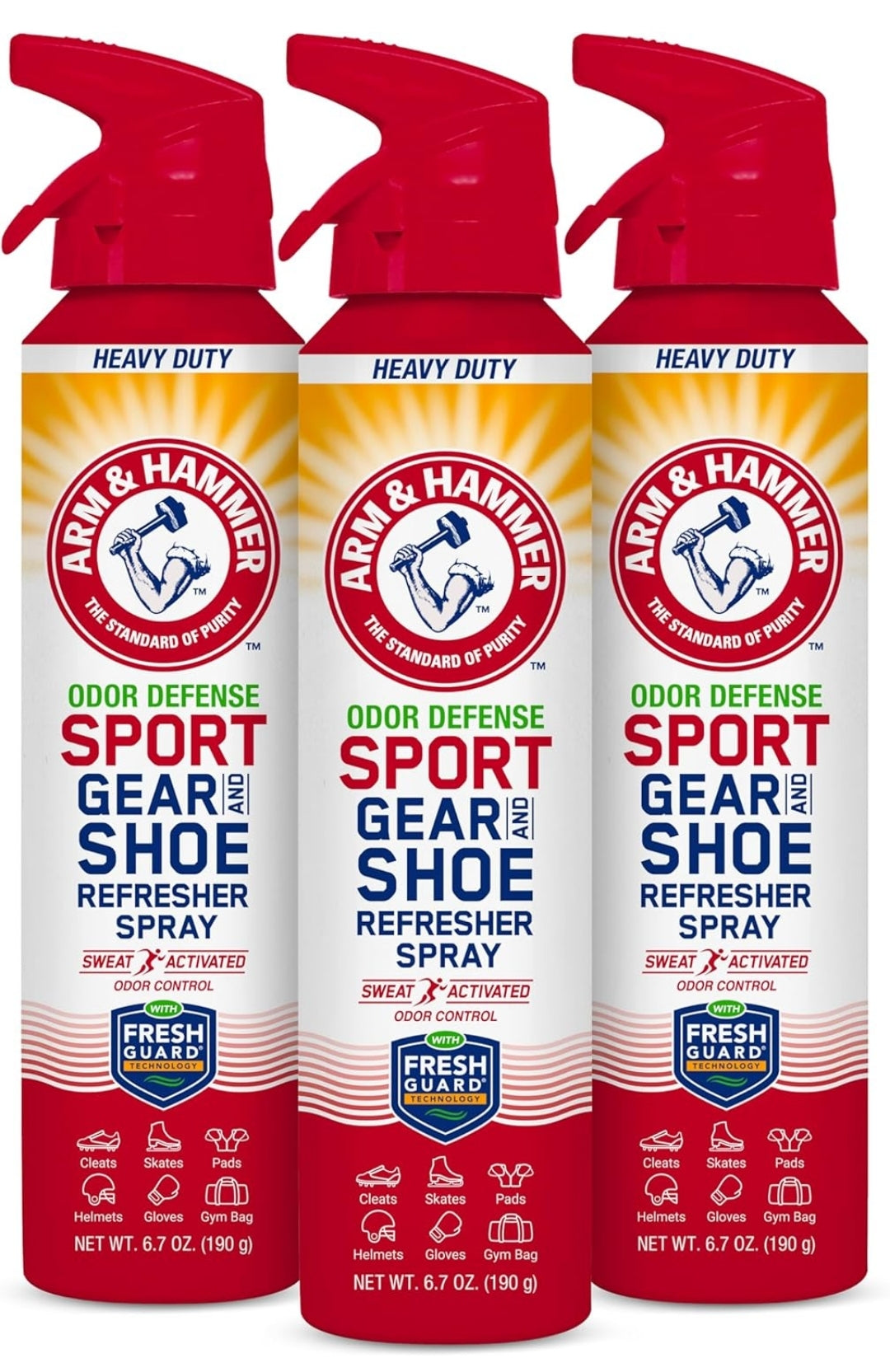 Arm & Hammer Sport Gear & Shoe Refresher Spray, Heavy Duty Odor Defense Deodorizer (6.7 oz) (3 Pack)