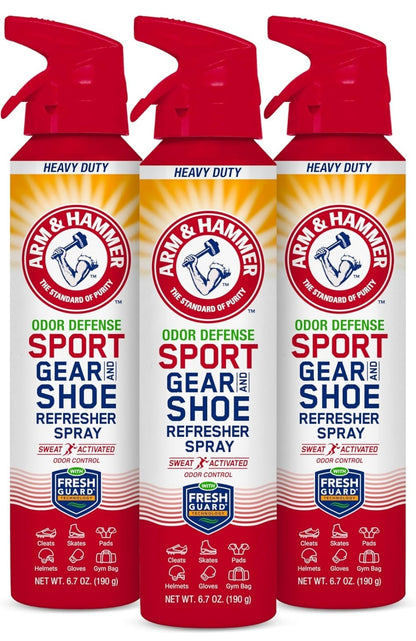 Arm & Hammer Sport Gear & Shoe Refresher Spray, Heavy Duty Odor Defense Deodorizer (6.7 oz) (3 Pack)