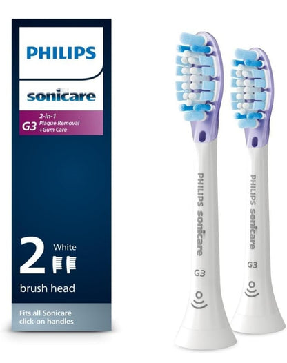 Philips Sonicare G3 2-in-1 Plaqueverwydering + Tandvleissorg Borselkoppe, Oorspronklike Vervangings Tandeborselkoppe (Wit) 2-pak, HX9052/65