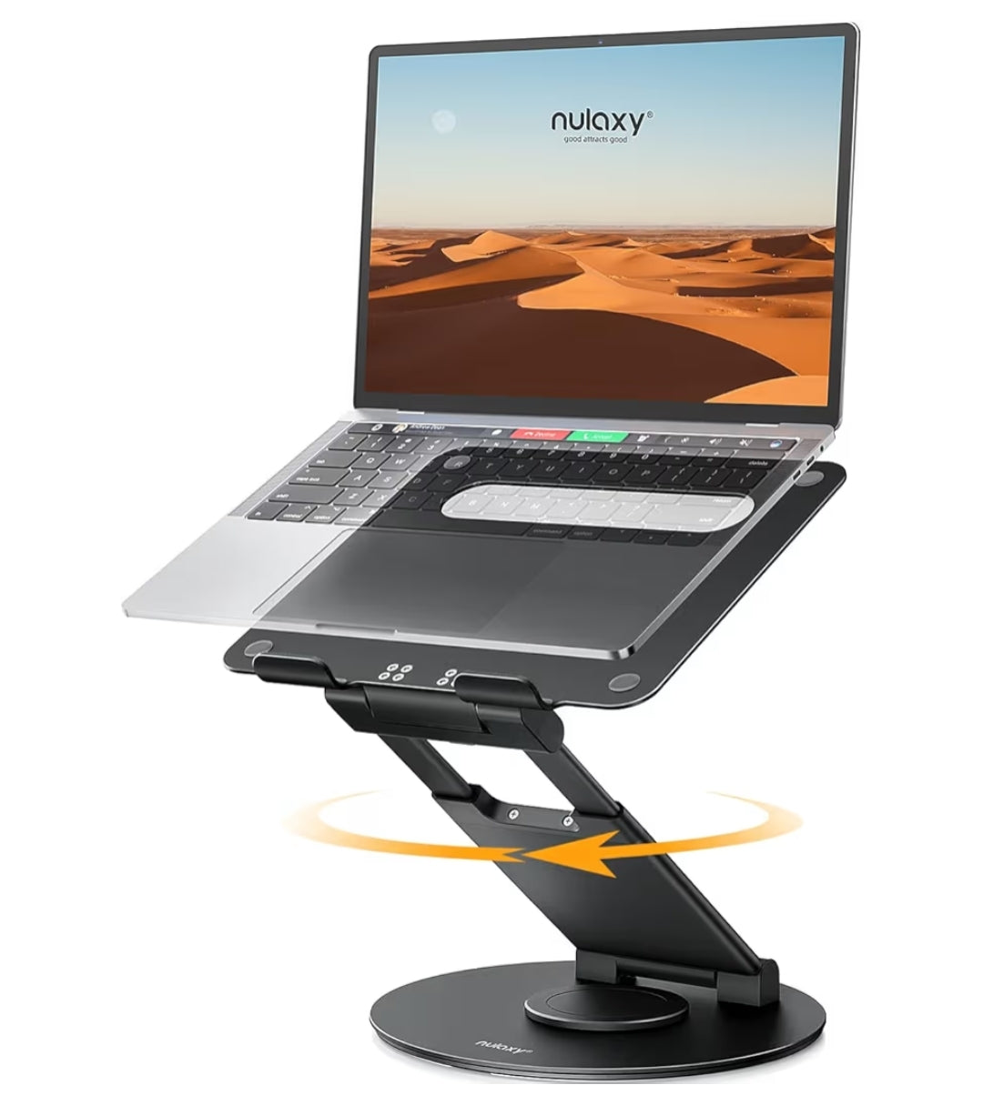Teleskopiese 360 Roterende Skootrekenaarstaander vir lessenaar Verstelbare Hoogte Swivel Uitskuifontwerp Staander Pas Alle 10-17" Skootrekenaars - Swart