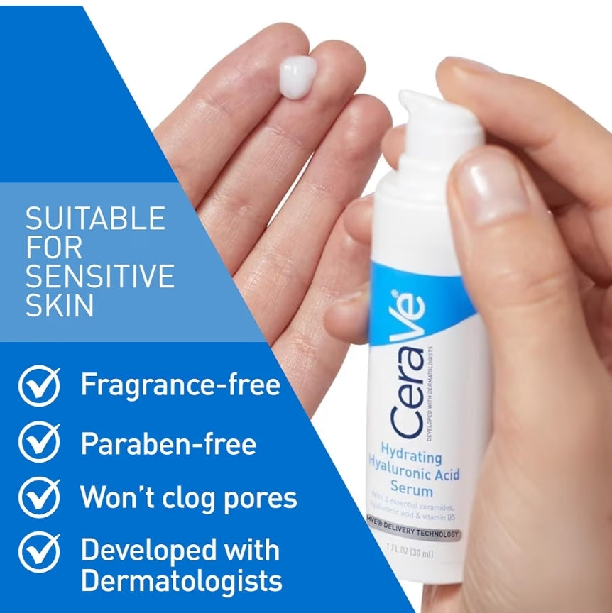 Cerave Hialuroonsuur Serum vir Gesig met Vitamien B5 en Seramiede, Hydrerende Gesig Serum vir Droë Vel, Geurloos (29 ml)
