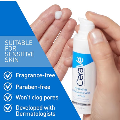 Cerave Hialuroonsuur Serum vir Gesig met Vitamien B5 en Seramiede, Hydrerende Gesig Serum vir Droë Vel, Geurloos (29 ml)