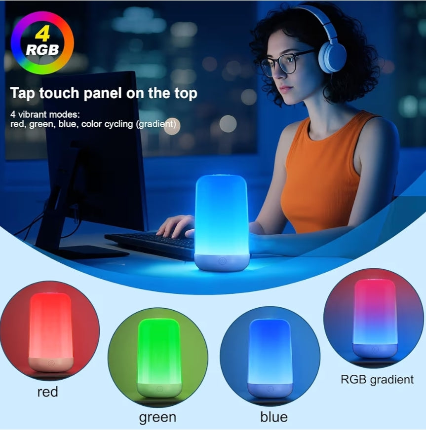 (2 Pack) RGB Touch Bedside Lamp for Nightstand, 3 Color Temperatures Rechargeable Battery Night Light, Dimmable Mood Lighting