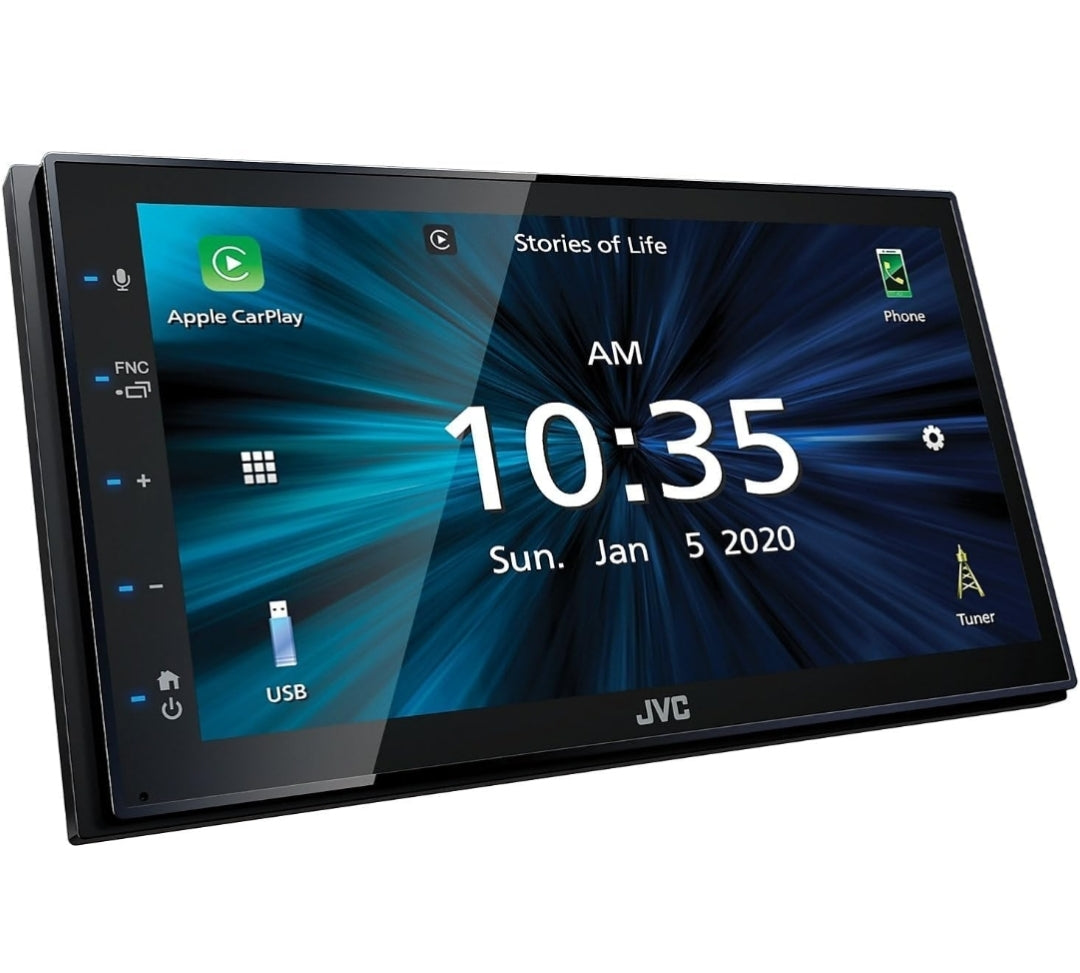 JVC KW-M560BT Apple CarPlay Android Auto Multimedia Speler met 6.8" Kapasitiewe Raakskerm, Bluetooth Oudio en Hands-Free Oproepe, MP3-Speler, Dubbel DIN, 13-Band EQ, SiriusXM, AM/FM Motorradio
