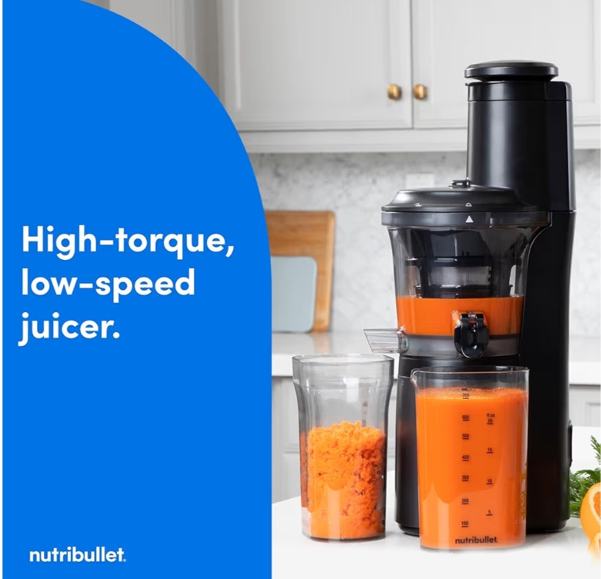 NutriBullet Slow Juicer Masjien, Stil Motor & Trufunksie, BPA-vry, Koueparsversapper met Borsel, 150 Watt - Houtskoolswart