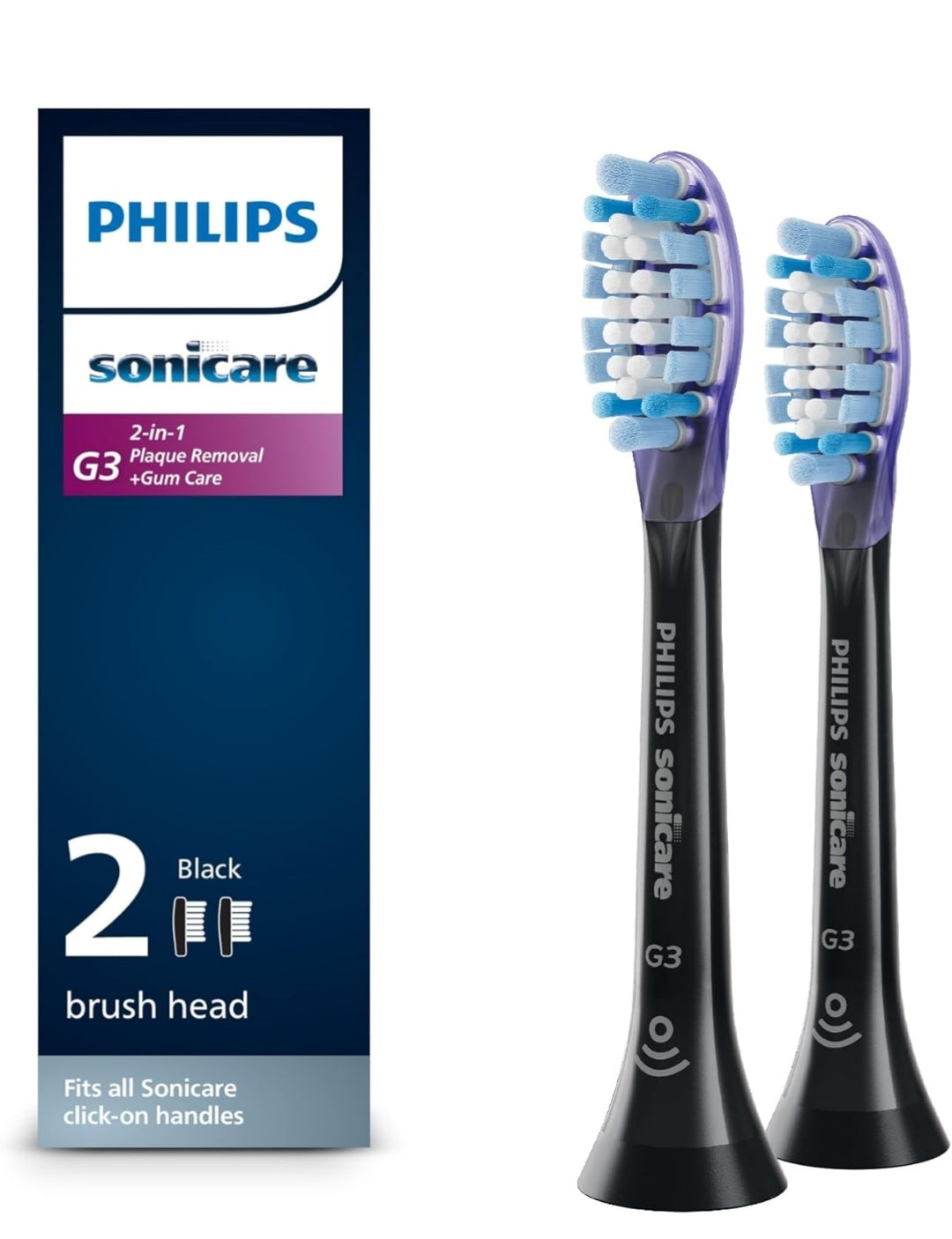 Philips Sonicare Oorspronklike G3 Premium Tandvleissorg Vervangende Tandeborselkoppe, 2 Borselkoppe (Swart) HX9052/95