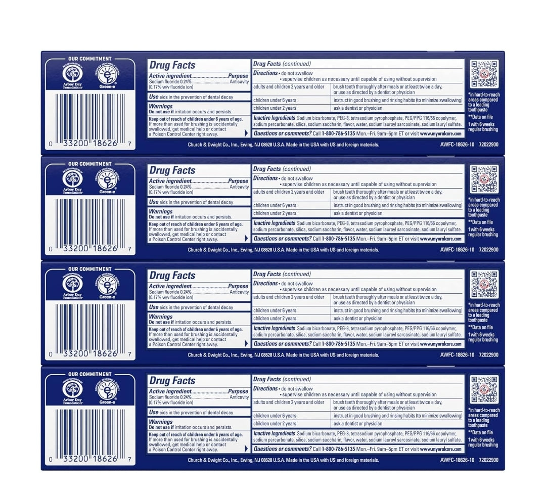 ARM & HAMMER Advance White Toothpaste Whitening Baking Soda Stain Defense - Clean Mint Flavor 6.0 Oz (Pack of 4)