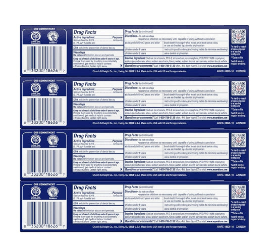 ARM & HAMMER Advance White Tandepasta Bleik Bakpoeier Vlekverdediging - Skoon Muntgeur 6.0 Oz (Pak van 4)