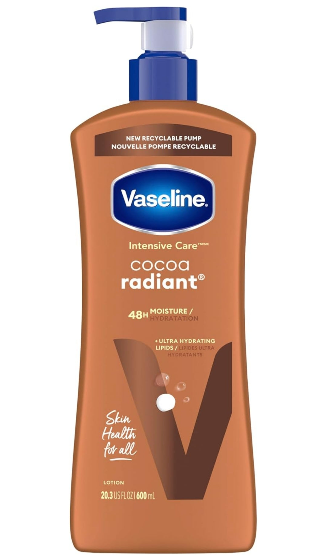 Vaseline Intensive Care Body Lotion Cocoa Radiant for Dry Skin Lotion Made with Ultra-Hydrating Lipids and Pure Cocoa Butter for a Long-Lasting, Radiant Glow 20.3 oz